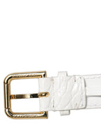 White Embossed Leather Gold Buckle Belt Strap Bracelet
