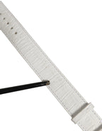 White Embossed Leather Gold Buckle Belt Strap Bracelet