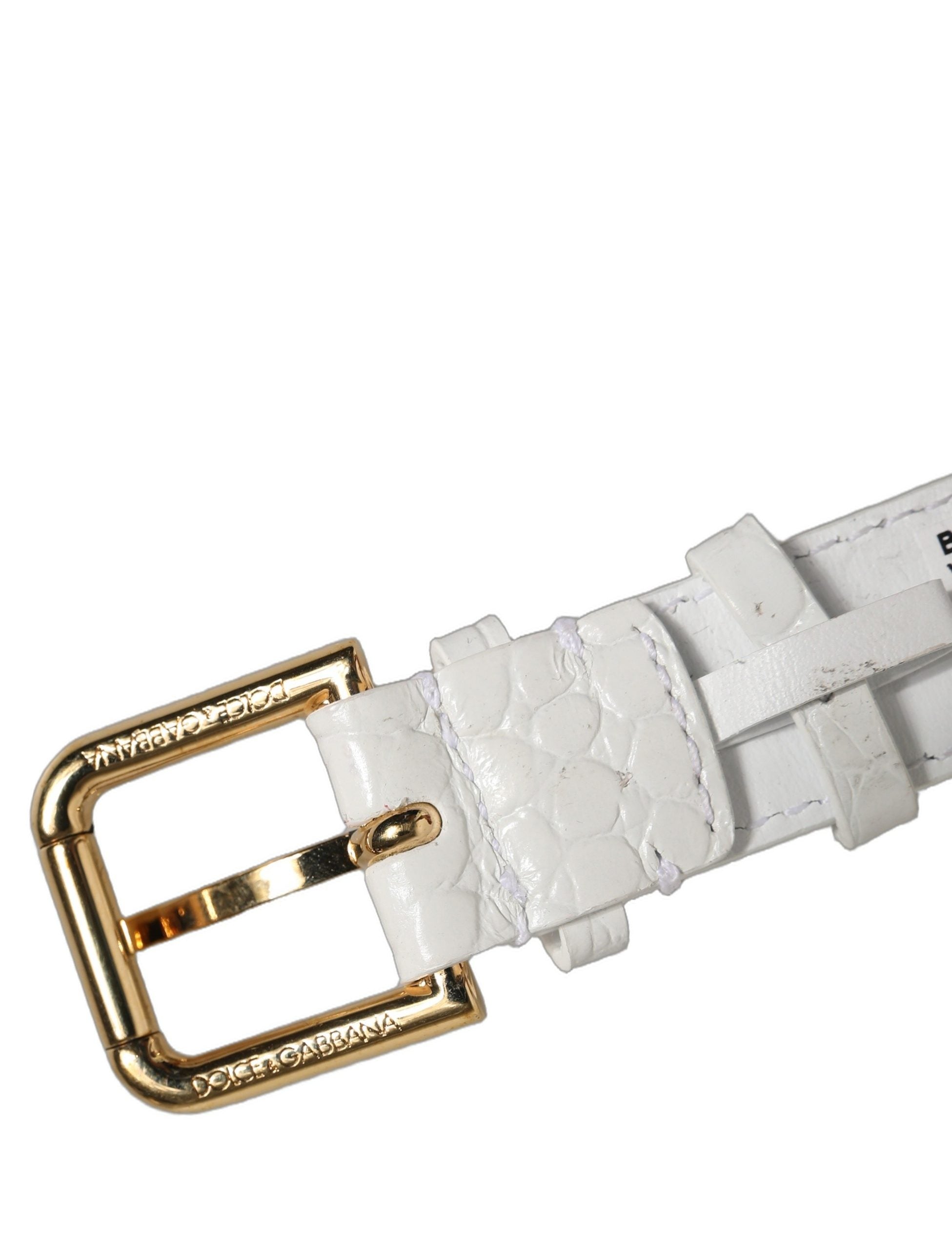 White Embossed Leather Gold Buckle Belt Strap Bracelet
