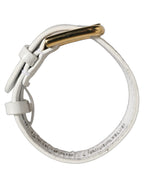 White Embossed Leather Gold Buckle Belt Strap Bracelet