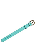 Blue Textured Leather Gold Buckle Belt Strap Bracelet