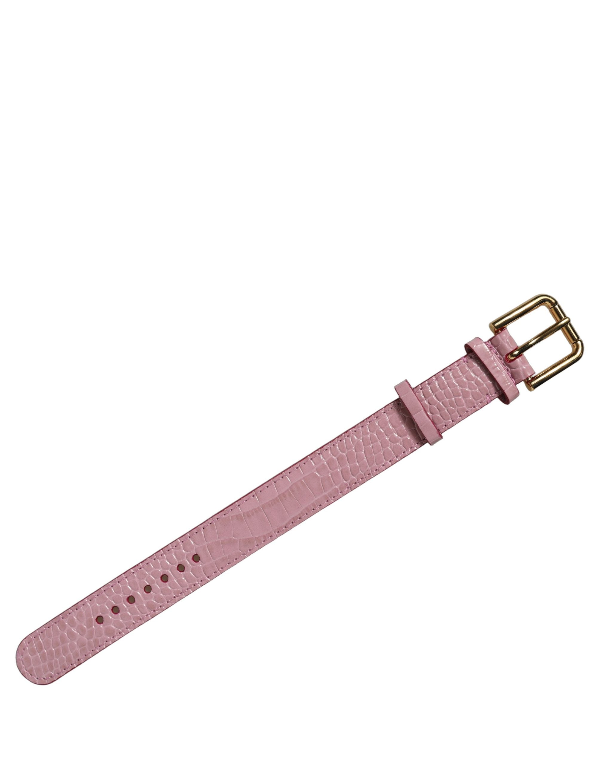 Pink Embossed Leather Gold Buckle Belt Strap Bracelet