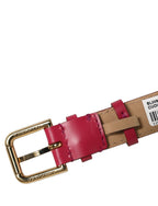 Red Calfskin Leather Gold Buckle Belt Strap Bracelet