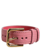 Pink Textured Leather Gold Buckle Belt Strap Bracelet
