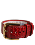 Red Embossed Leather Gold Buckle Belt Strap Bracelet