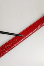 Red Embossed Leather Gold Buckle Belt Strap Bracelet