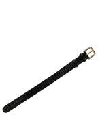 Black Textured Leather Gold Buckle Belt Strap Bracelet