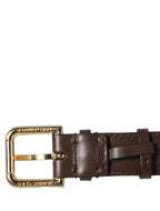 Brown Calfskin Leather Gold Buckle Belt Strap Bracelet