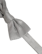 Men Gray 100% Silk Adjustable Neck Papillon Bow Tie