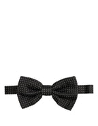 Men Black Polka Dot Silk Adjustable Neck Papillon Bow Tie