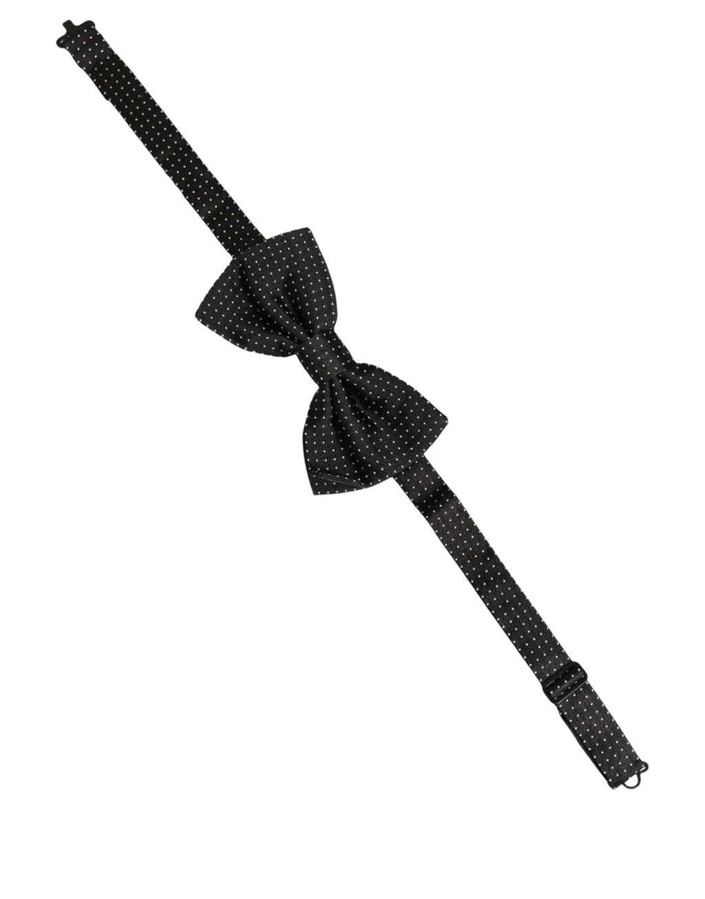 Men Black Polka Dot Silk Adjustable Neck Papillon Bow Tie