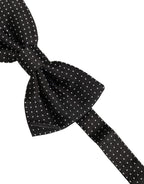 Men Black Polka Dot Silk Adjustable Neck Papillon Bow Tie