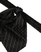 Men Black Pinstripe Silk Adjustable Neck Papillon Bow Tie