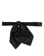 Men Black Pinstripe Silk Adjustable Neck Papillon Bow Tie