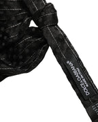 Men Black Pinstripe Silk Adjustable Neck Papillon Bow Tie