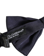 Men Dark Blue Silk Adjustable Neck Papillon Bow Tie
