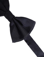 Men Dark Blue Silk Adjustable Neck Papillon Bow Tie