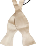 Men Beige 100% Silk Adjustable Neck Papillon Bow Tie