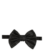 Men Black Pinstripe Silk Adjustable Neck Papillon Bow Tie