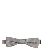 Men Gray 100% Silk Adjustable Neck Papillon Bow Tie