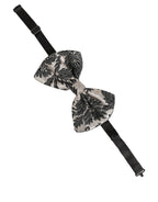Men Black Silver Floral Adjustable Neck Papillon Bow Tie