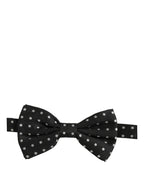 Black White Polka Dot Adjustable Neck Papillon Bow Tie