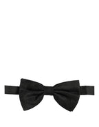 Men Black Silk Brocade Adjustable Neck Papillon Bow Tie