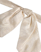 Men Ivory Paisley SIlk Adjustable Neck Papillon Bow Tie