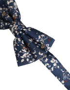 Men Navy Blue Floral Adjustable Neck Papillon Bow Tie