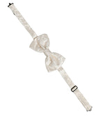 Men White Floral Silk Adjustable Neck Papillon Bow Tie