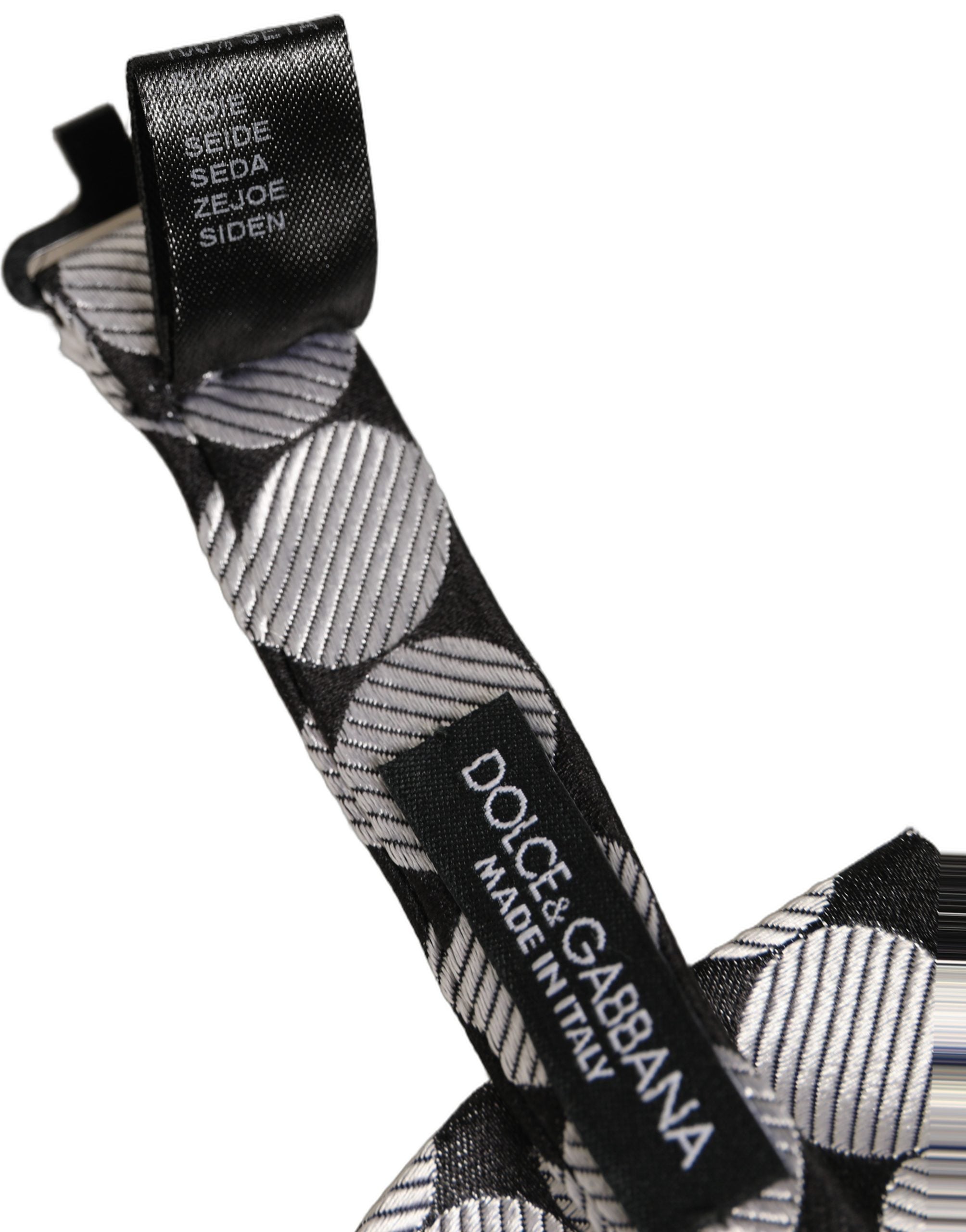 Men Black Silver Circles Adjustable Neck Papillon Bow Tie
