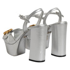 Silver Logo Ankle Strap Heels Sandals Shoes