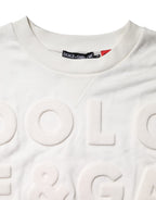 White Embossed Logo Cotton Crew Neck Sweater
