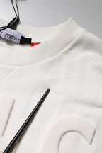 White Embossed Logo Cotton Crew Neck Sweater