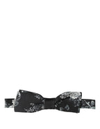 Black Floral Silk Adjustable Neck Men Papillon Bow Tie