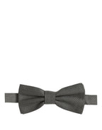 Men Gray Silk Patterned Adjustable Neck Papillon Bow Tie