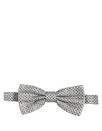 Men Black Gray Polka Dot Adjustable Neck Papillon Bow Tie