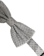 Men Black Gray Polka Dot Adjustable Neck Papillon Bow Tie