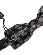 Black White Geometric Silk Adjustable Neck Papillon Bow Tie