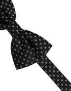 Men Black Patterned Adjustable Neck Papillon Bow Tie