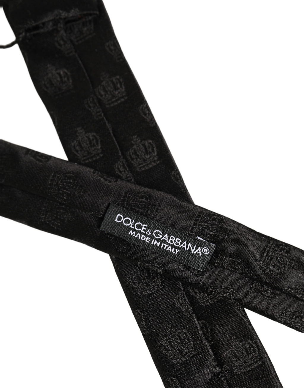 Men Black Crown Print Silk Adjustable Tied Necktie Tie