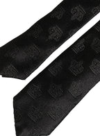 Men Black Crown Print Silk Adjustable Tied Necktie Tie
