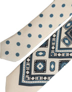 Men Off White Blue Geometric Adjustable Tied Necktie Tie