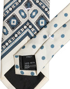 Men Off White Blue Geometric Adjustable Tied Necktie Tie