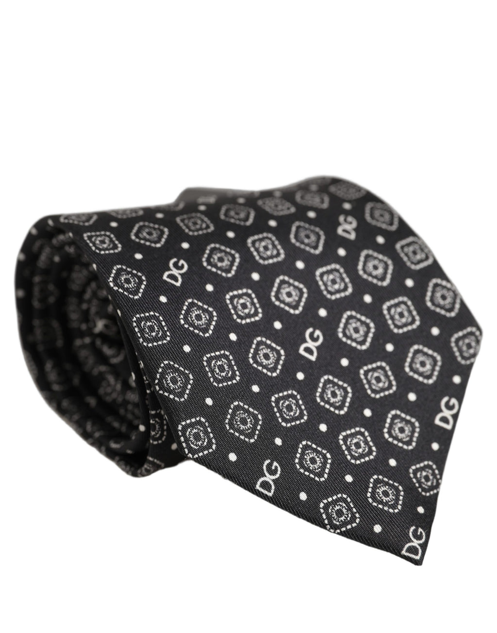 Men Black DG Logo 100% Silk Adjustable Tied Necktie Tie