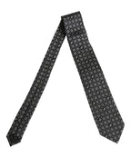 Men Black DG Logo 100% Silk Adjustable Tied Necktie Tie