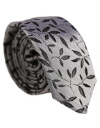 Men Gray Leaf Pattern Silk Adjustable Tied Necktie Tie