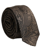 Men Brown Paisley 100% Silk Adjustable Tied Necktie Tie
