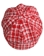 Red White Tweed Textured Baker Boy Capello Hat