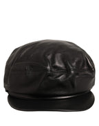 Black Lambskin Leather Newsboy Capello Hat